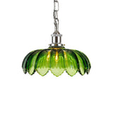 Soho Lighting Organic Flora Green Glass Pendant Light Nickel Lampholder, Chain and Grey Twisted Cable