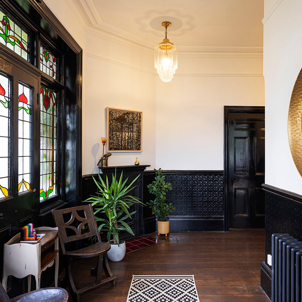Soho Lighting Glasshouse Lacquered Brass Clear Art Deco Pendant Light
