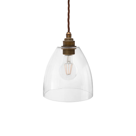 Soho Lighting Potter Clear Glass Pendant Light with Old English Bronze Bulb Holder and Brown Twisted Cable