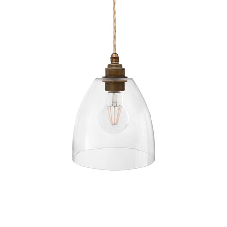 Soho Lighting Potter Clear Glass Pendant Light with Old English Bronze Bulb Holder and Linen Twisted Cable