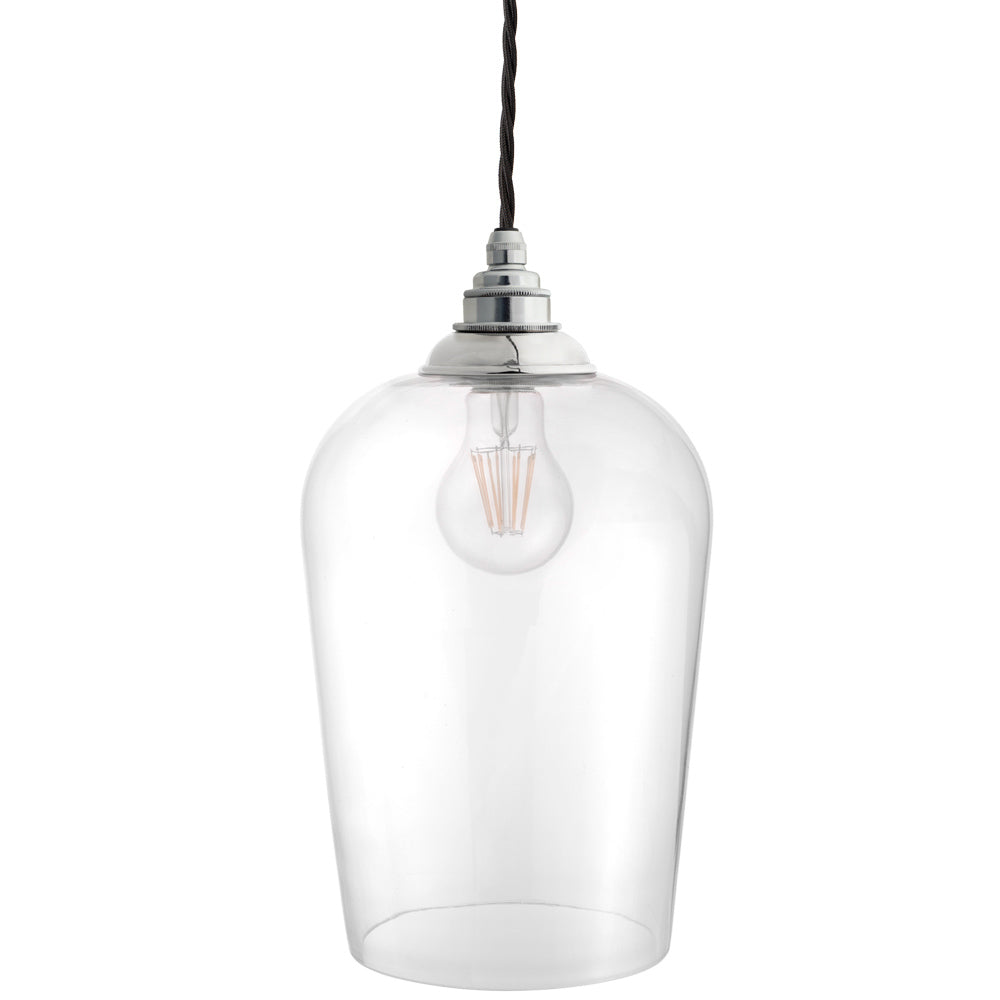 Soho Lighting Milton Clear Glass Pendant Light with Nickel Bulb Holder and Black Twisted Cable