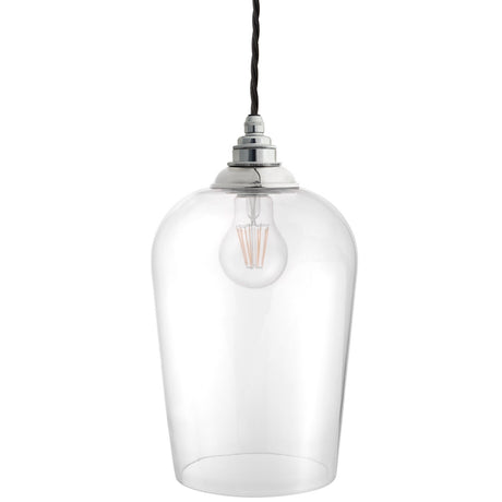 Soho Lighting Milton Clear Glass Pendant Light with Nickel Bulb Holder and Black Twisted Cable
