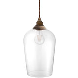 Soho Lighting Milton Clear Glass Pendant Light with Old English Bronze Bulb Holder and Brown Twisted Cable