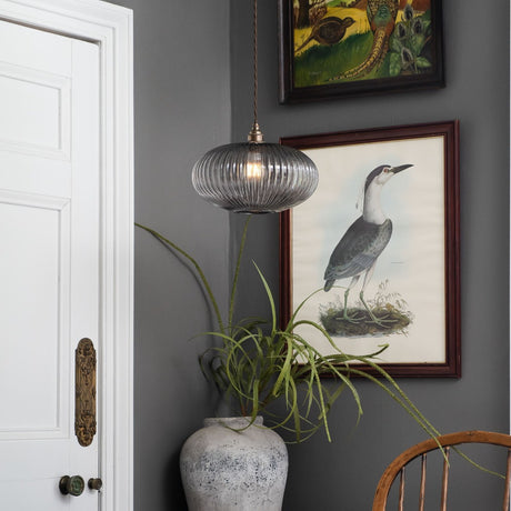 Soho Lighting Henley Ellipse Smoked Glass Pendant Light Old English Bronze Lampholder and Brown Twisted Cable