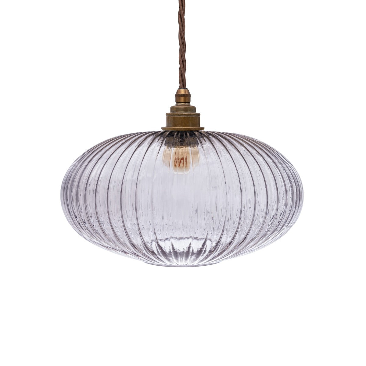 Soho Lighting Henley Ellipse Smoked Glass Pendant Light Old English Bronze Lampholder and Brown Twisted Cable