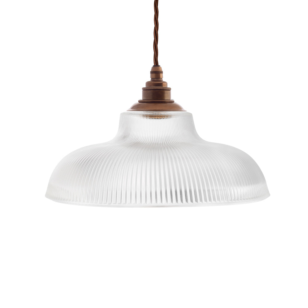 Soho Lighting Austen Frosted Glass Pendant Light with Old English Bronze Bulb Holder and Brown Twisted Cable