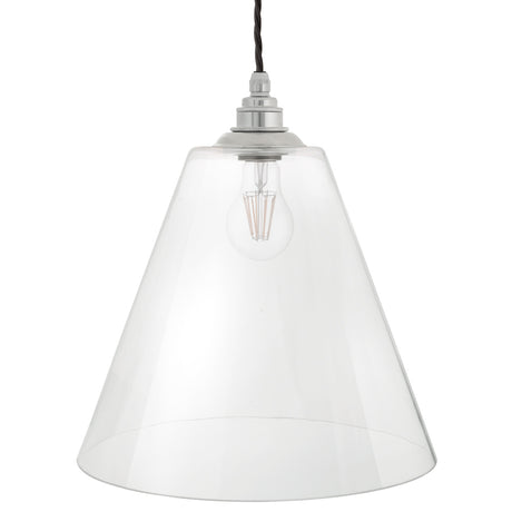 Soho Lighting Forster Clear Cone Glass Pendant Light with Nickel Bulb Holder and Black Twisted Cable