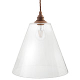 Soho Lighting Forster Clear Cone Glass Pendant Light with Old English Bronze Bulb Holder and Brown Twisted Cable