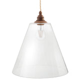 Soho Lighting Forster Clear Cone Glass Pendant Light with Old English Bronze Bulb Holder and Linen Twisted Cable