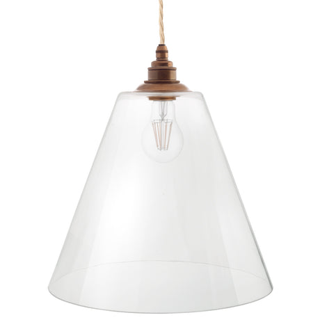 Soho Lighting Forster Clear Cone Glass Pendant Light with Old English Bronze Bulb Holder and Linen Twisted Cable