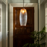 Soho Lighting Henley Curve Fluted Glass Pendant Light with Old English Bronze Bulb Holder and Brown Twisted Cable