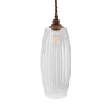 Soho Lighting Henley Curve Fluted Glass Pendant Light with Old English Bronze Bulb Holder and Brown Twisted Cable