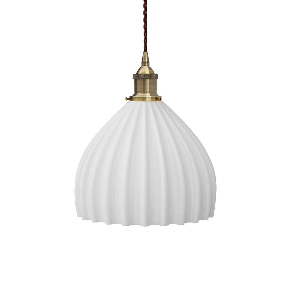 Soho Lighting Scallop Shell Large Pendant Surf White with Antique Brass Bulb holder and Brown Twisted Cable