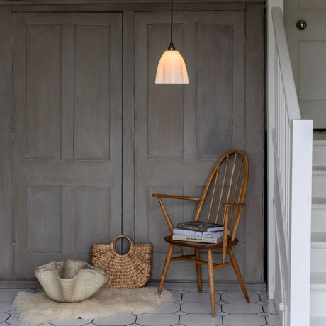 Soho Lighting Fluted Cloth Pendant Soft White Light with Old English Bronze Bulb Holder & Brown Cable