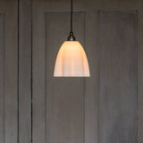 Soho Lighting Fluted Cloth Pendant Soft White Light with Old English Bronze Bulb Holder & Brown Cable