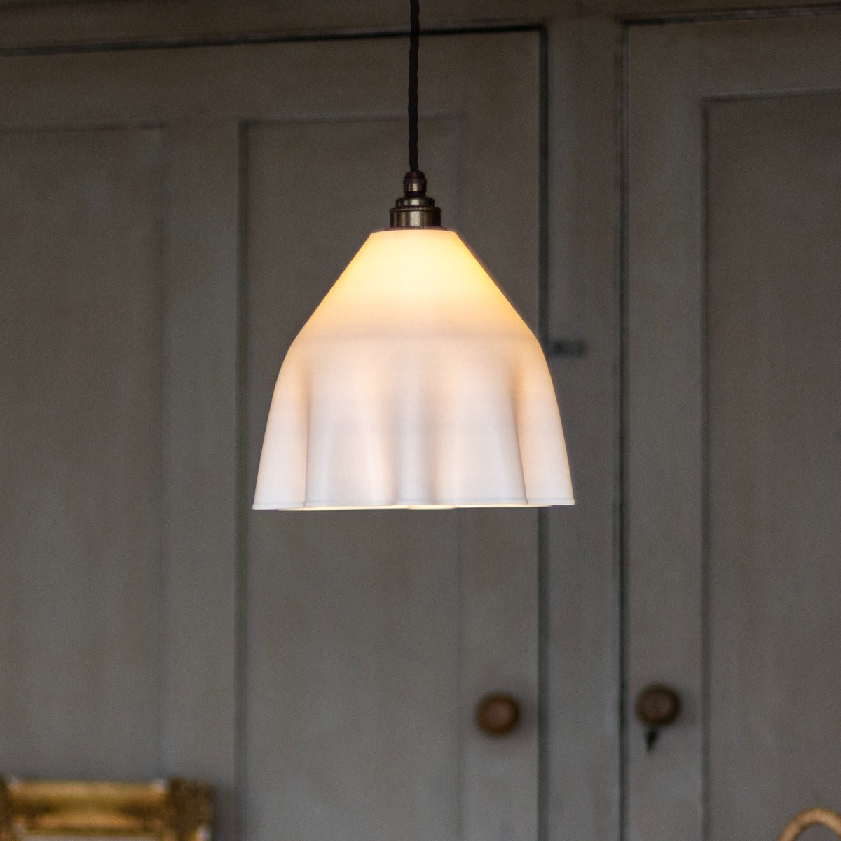 Soho Lighting Drape Pendant Soft White Light with Old English Bronze Bulb Holder & Brown Cable