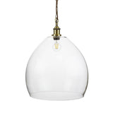 Soho Lighting Harington Clear Dome Glass Pendant Light with Antique Brass Lampholder and Chain with Brown Twisted Cable