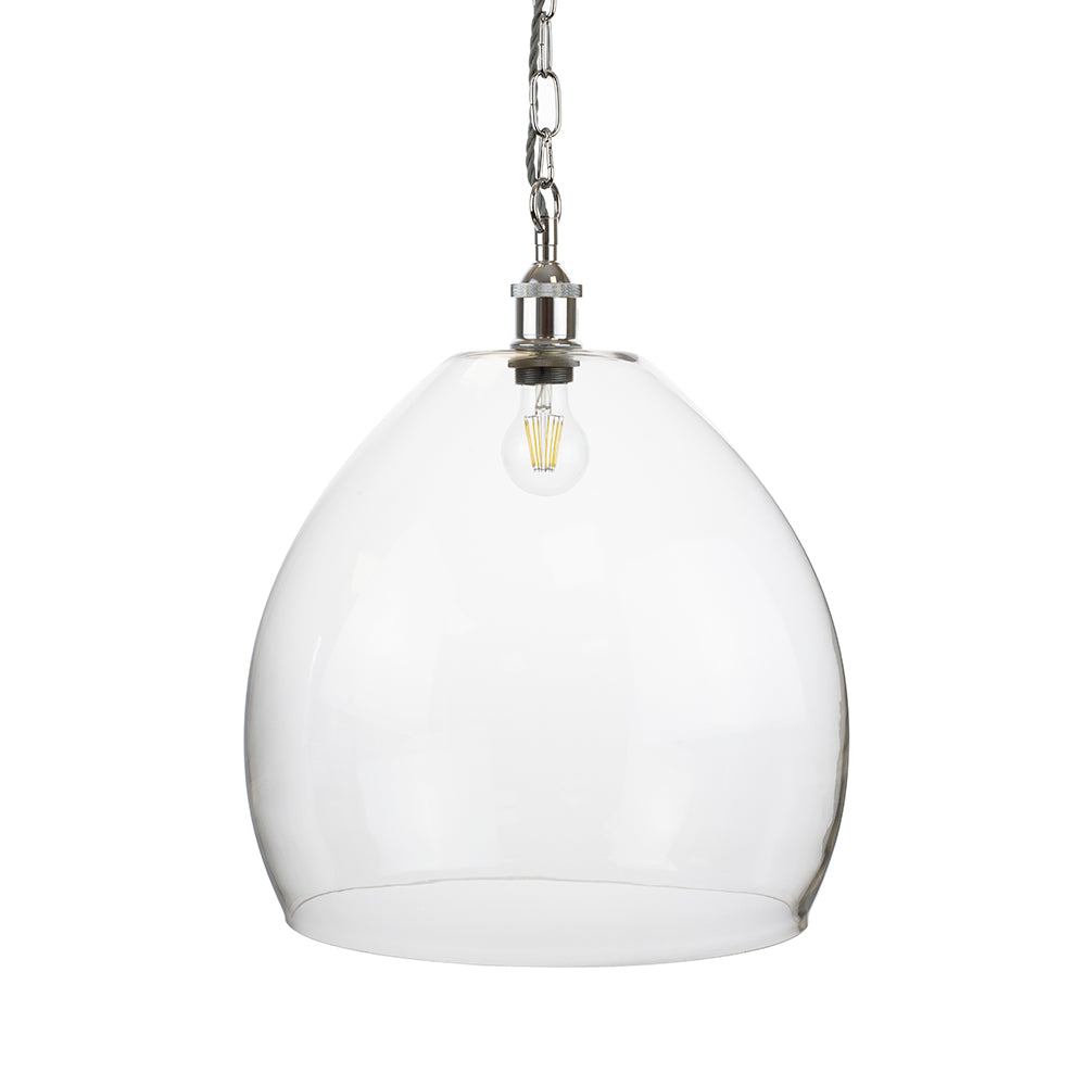 Soho Lighting Harington Clear Dome Glass Pendant Light with Nickel Lampholder and Chain with Grey Twisted Cable