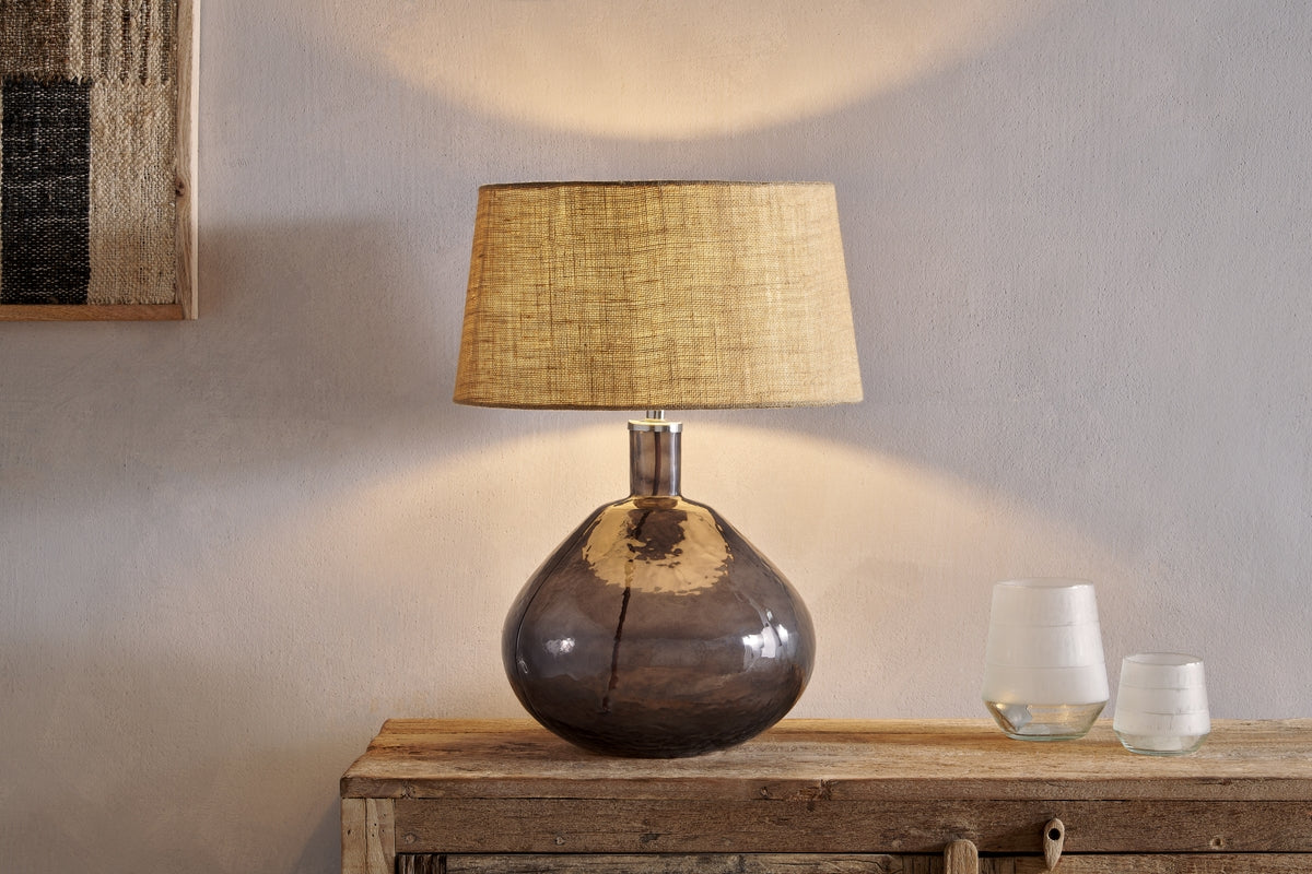Nkuku Baba Recycled Smoke Glass Table Lamp Large Wide Amos Lighting Home