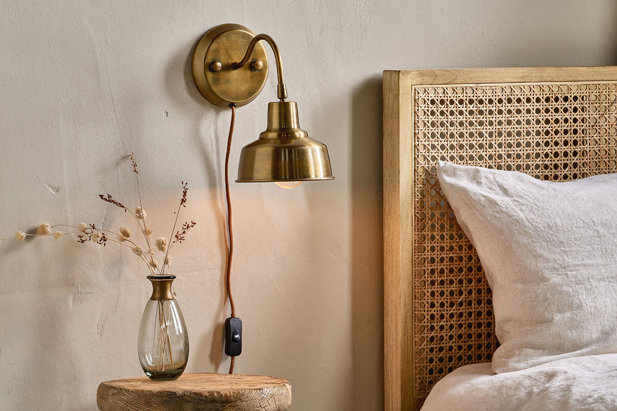 Nkuku Nar Plug In Wall Lamp Antique Brass Amos Lighting Home