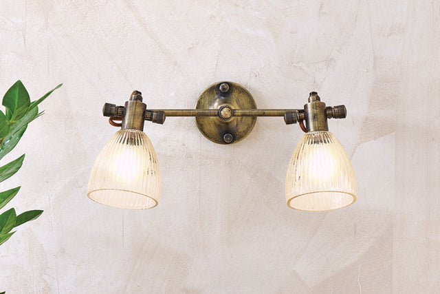 Nkuku Rarni Recycled Glass Double Spot Wall Light Antique Brass –  from Amos Lighting + Home