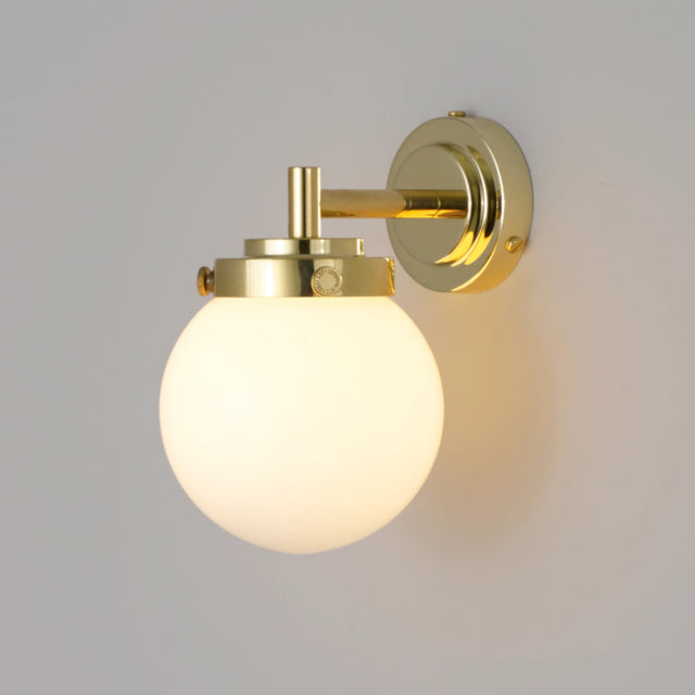 Original BTC Globe Bathroom Wall Light Opal & Brass IP44 –  from Amos Lighting + Home