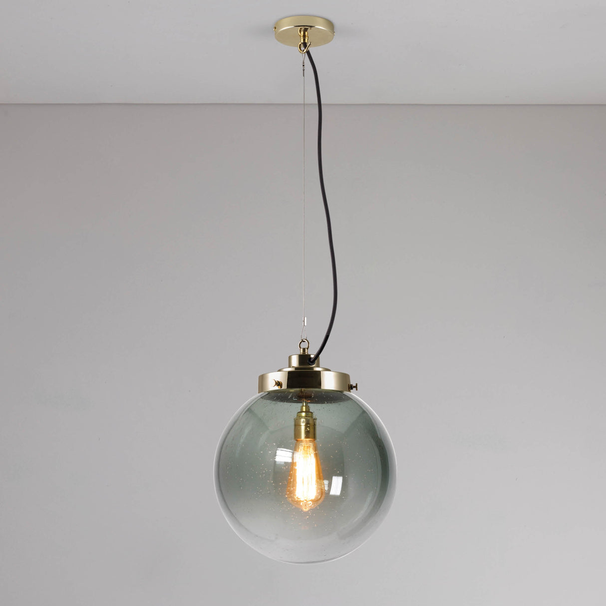 Original BTC Medium Globe Pendant Seedy Anthracite Glass & Brass –  from Amos Lighting + Home