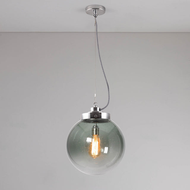 Original BTC Medium Globe Pendant Seedy Clear Anthracite Glass & Chrome –  from Amos Lighting + Home