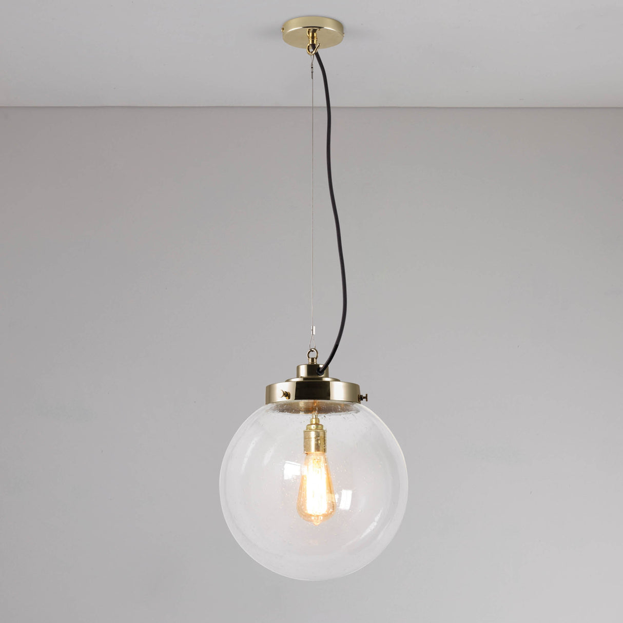 Original BTC Medium Globe Pendant Seedy Clear Glass & Brass –  from Amos Lighting + Home