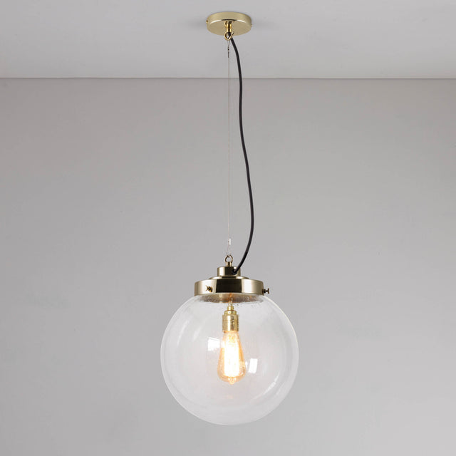 Original BTC Medium Globe Pendant Seedy Clear Glass & Brass –  from Amos Lighting + Home