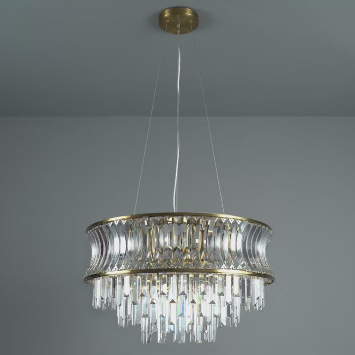 Amos Concave 9 Light Crystal Chandelier Warm Brass