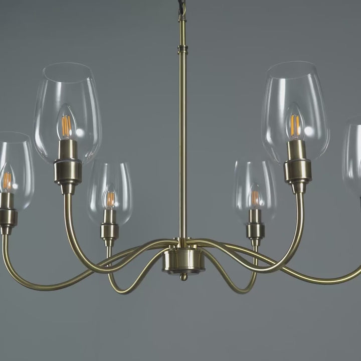 Amos Turret 6 Arm Chandelier Antique Brass