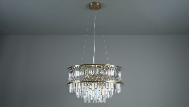 Amos Concave 9 Light Crystal Chandelier Warm Brass –  from Amos Lighting + Home