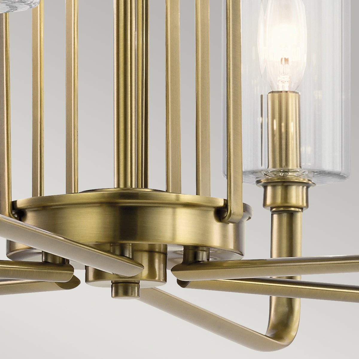 Quintiesse Kimrose 6 lt Art Deco Chandelier Brushed Natural Brass –  from Amos Lighting + Home