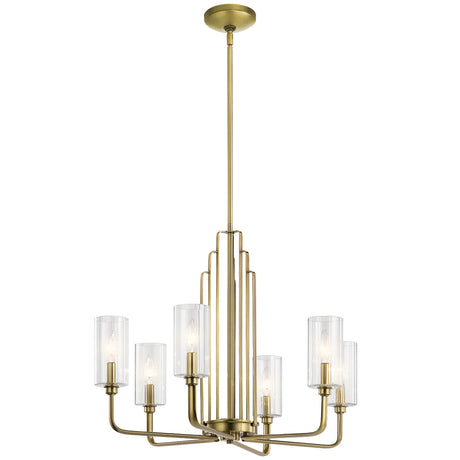 Quintiesse Kimrose 6 lt Art Deco Chandelier Brushed Natural Brass –  from Amos Lighting + Home