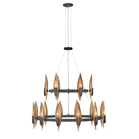 Quintiesse Willow 18 lt Chandelier, Carbon Black with Deluxe Gold Finish –  from Amos Lighting + Home