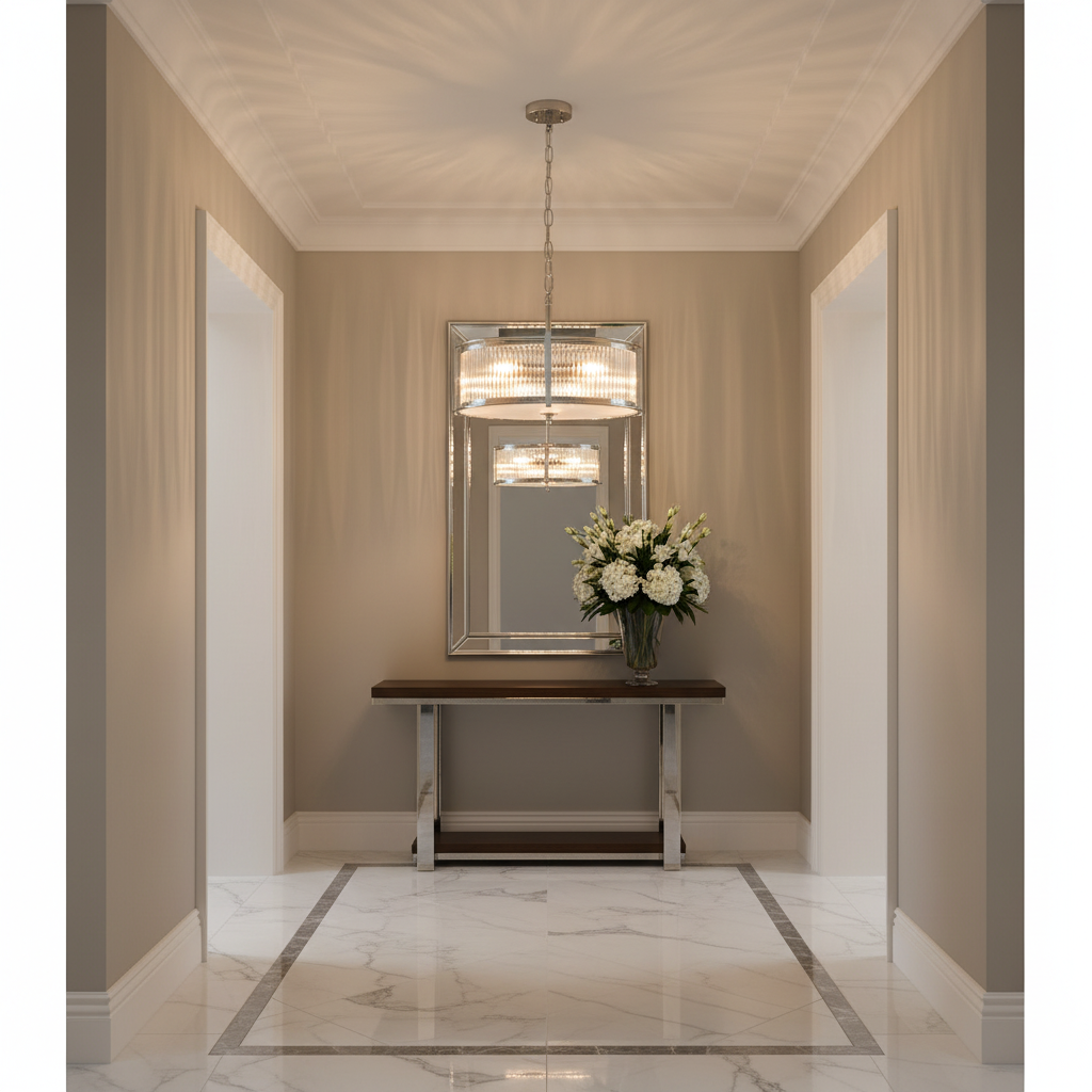 Ribbed Glass Nickel Pendant - Grand Hallway