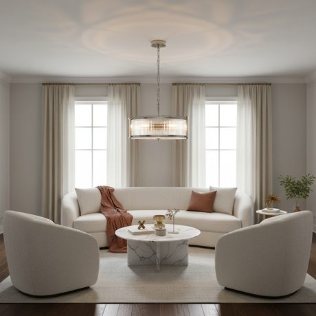 Ribbed Glass Nickel Pendant - Living Room