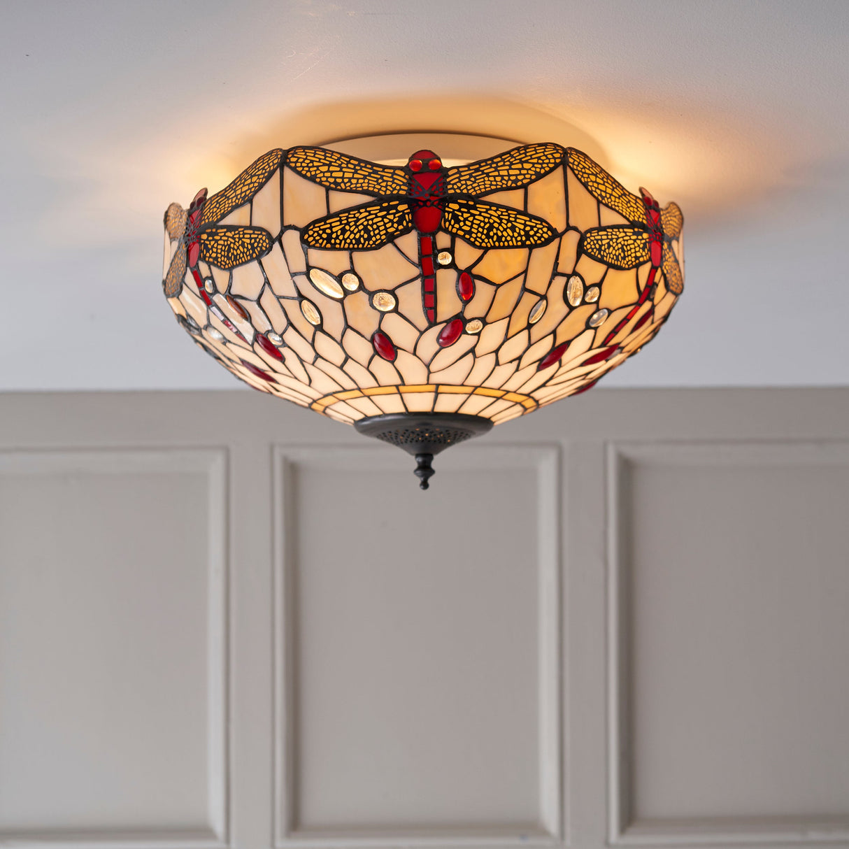 Tiffany Dragonfly Beige Flush Ceiling Light –  from Amos Lighting + Home