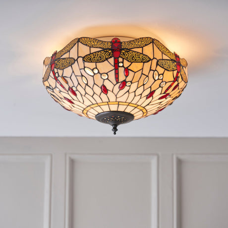 Tiffany Dragonfly Beige Flush Ceiling Light –  from Amos Lighting + Home