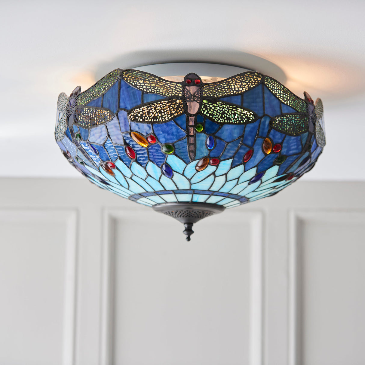 Tiffany Dragonfly Blue Flush Ceiling Light –  from Amos Lighting + Home