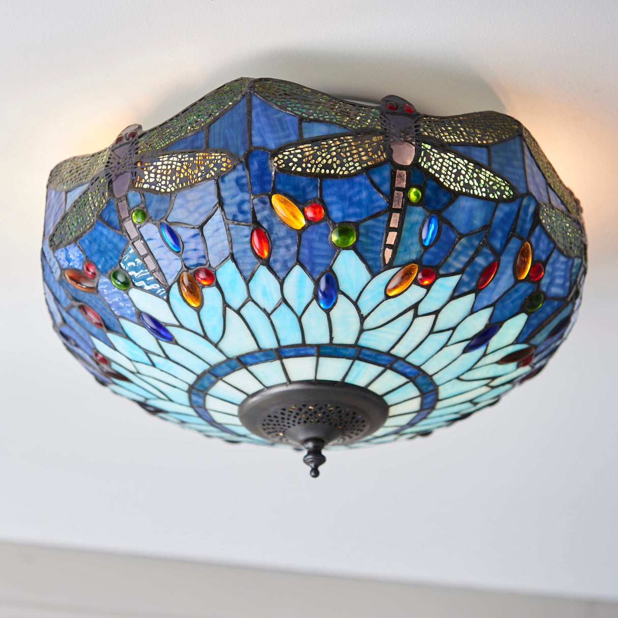 Tiffany Dragonfly Blue Flush Ceiling Light –  from Amos Lighting + Home