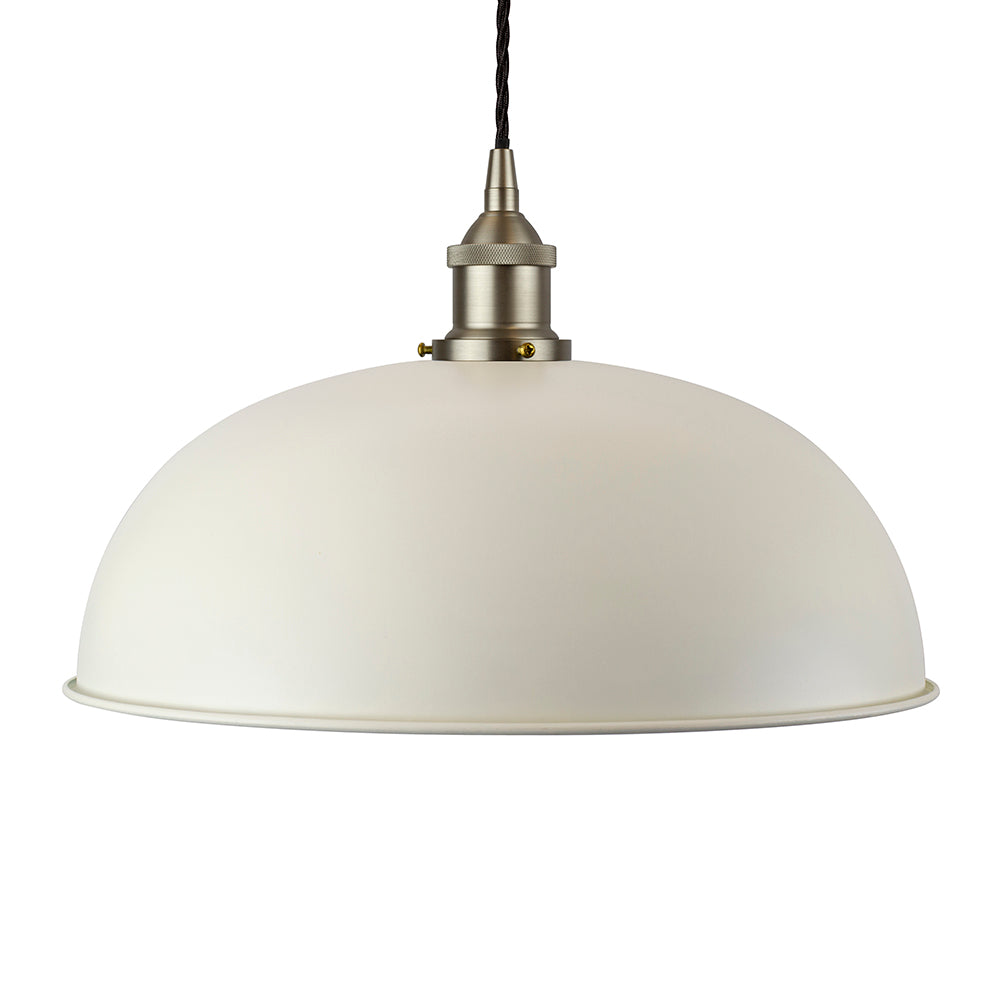 Soho Lighting Worcester Clay White Painted Pendant Light, Brushed Chrome Lamp Holder and Black Twisted Cable